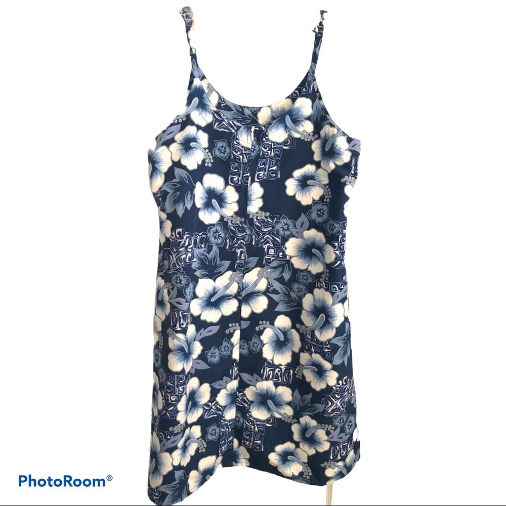 Vintage‎ Hawaiian Hibiscus Slip Dress Blue White Tropical Sundress Resort Wear L - Picture 8 of 12